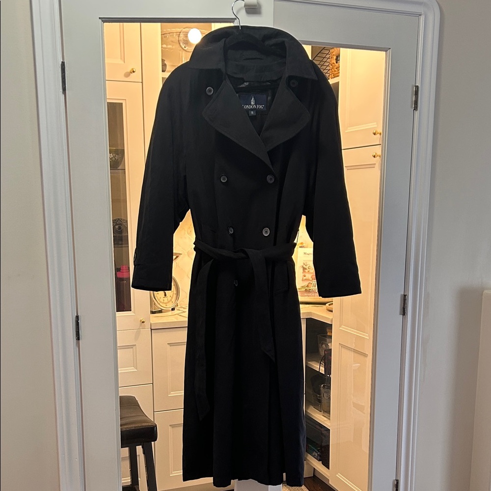 London Fog Women's Black Lined Trench Coat 14 Reg